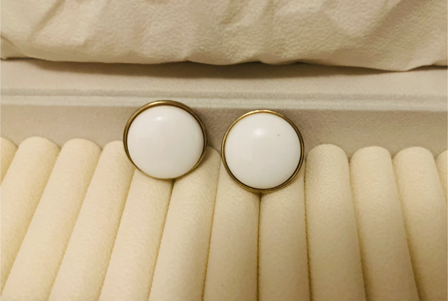 Vintage Monet Clip-On Earrings - White Cabochon