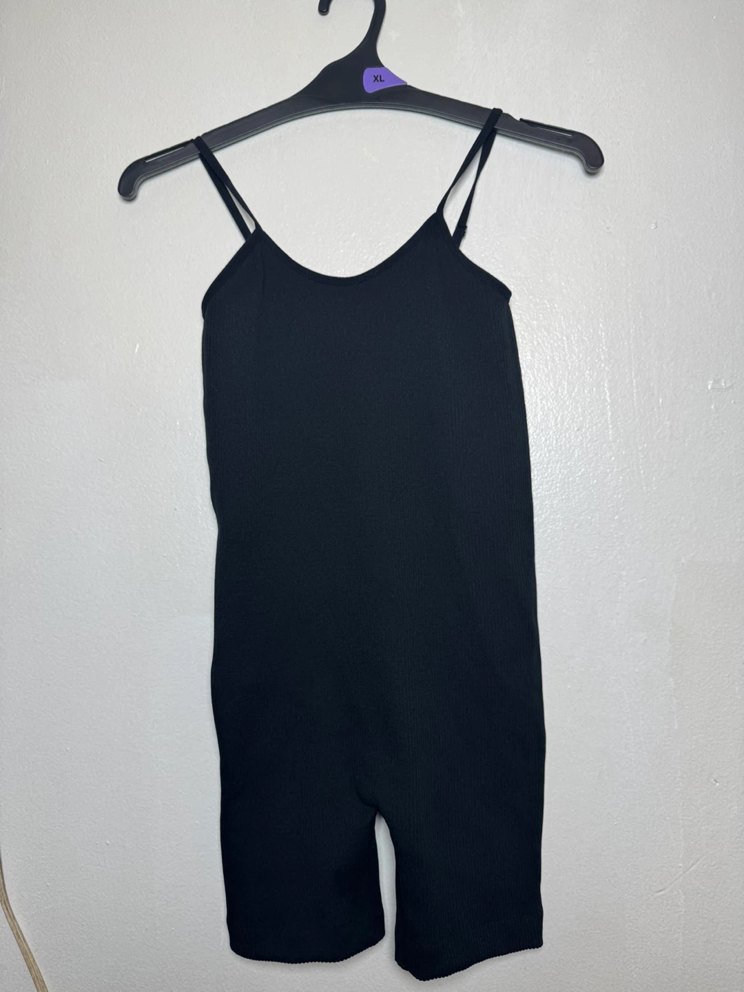 PINK Black Ribbed Spaghetti Strap Bodysuit