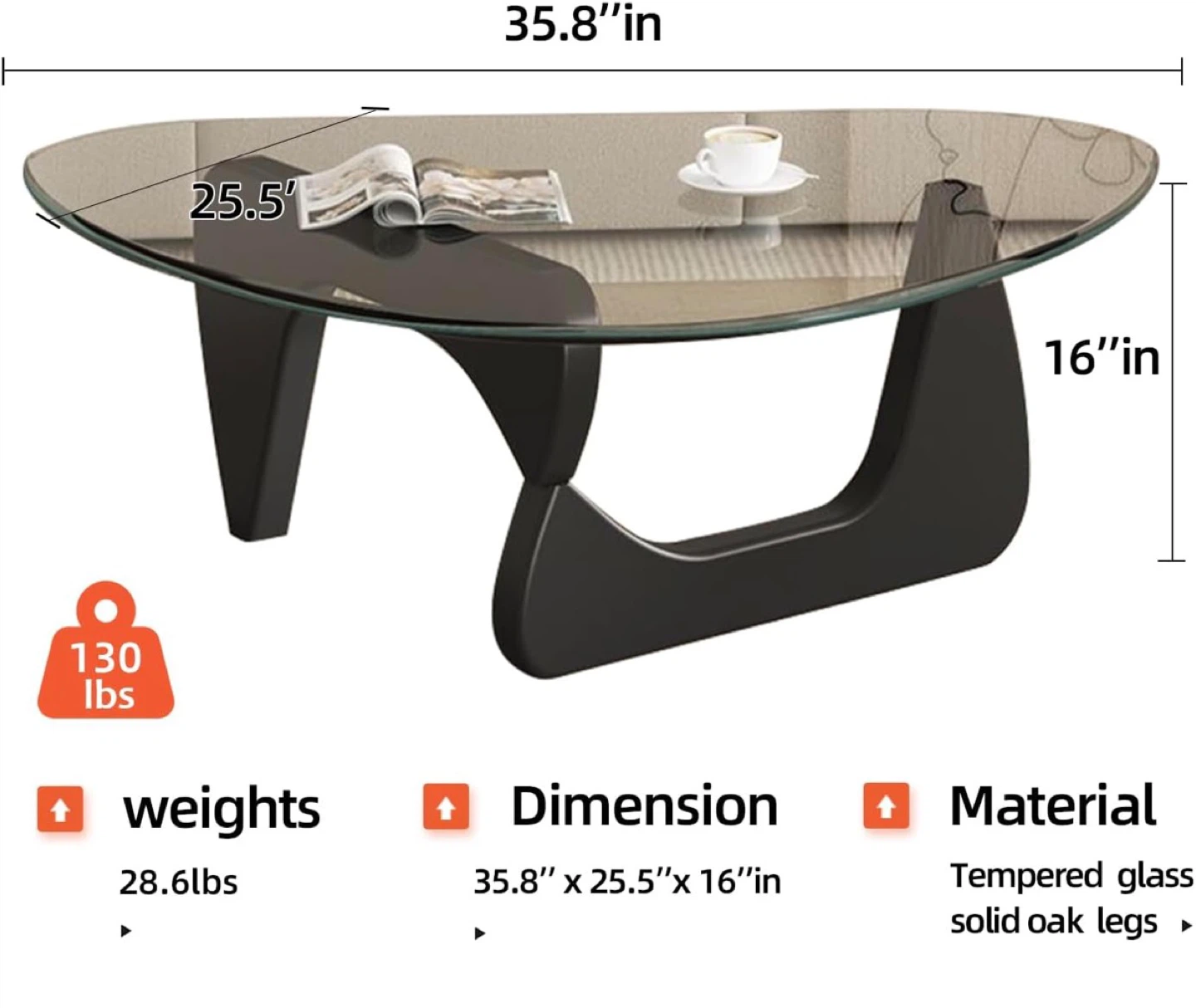 Mid-Century Modern Glass Top Coffee Table with Solid Oak Legs - photo 2