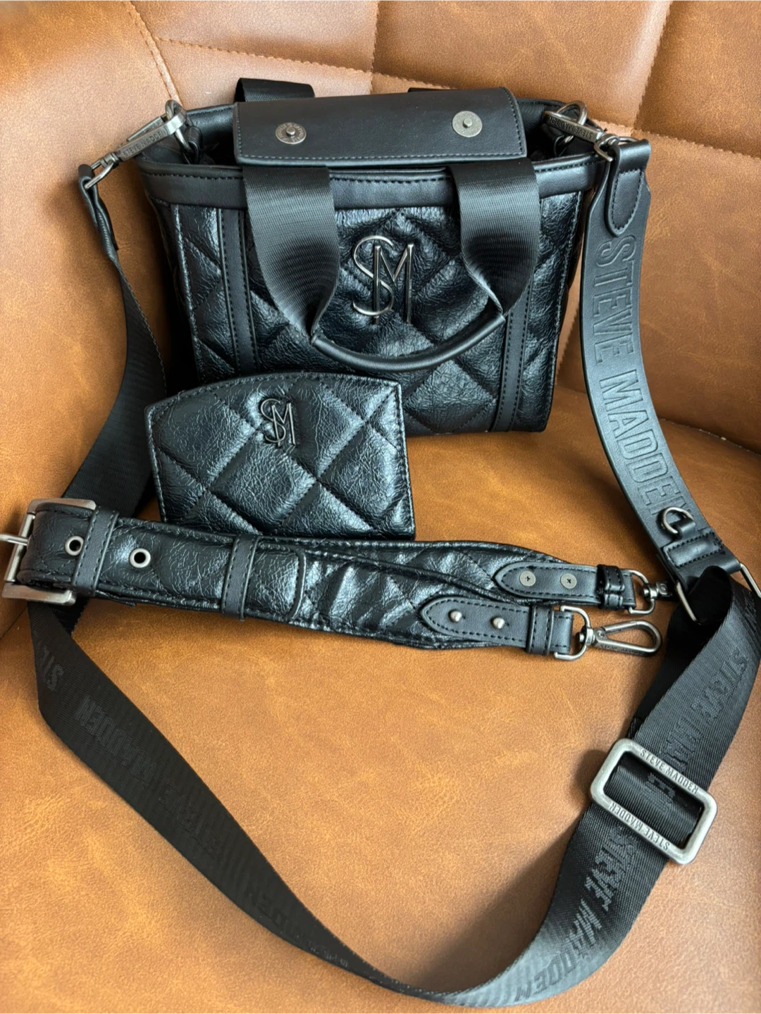 Steve Madden Black Quilted Purse and Wallet - photo 3