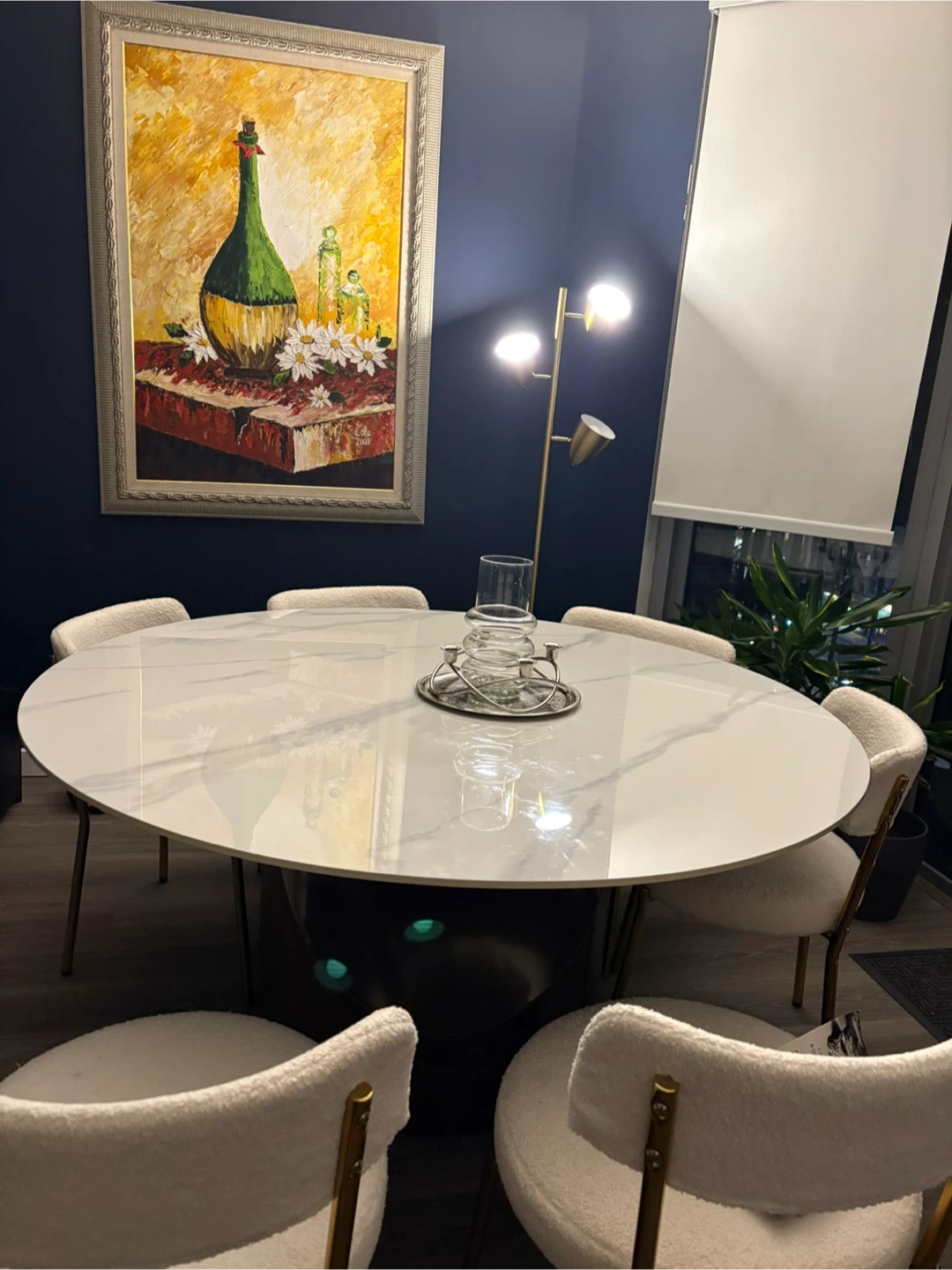 Marble Top Pedestal Dining Table with 6 Chairs