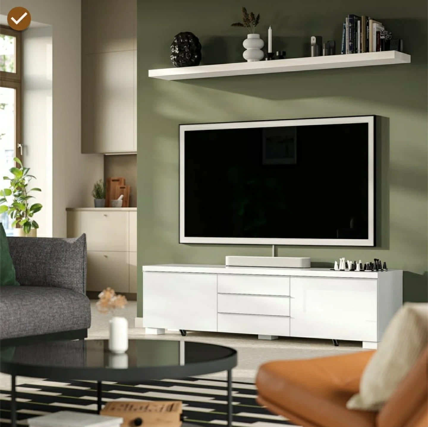 White TV Stand with Drawers and Cabinet - photo 2