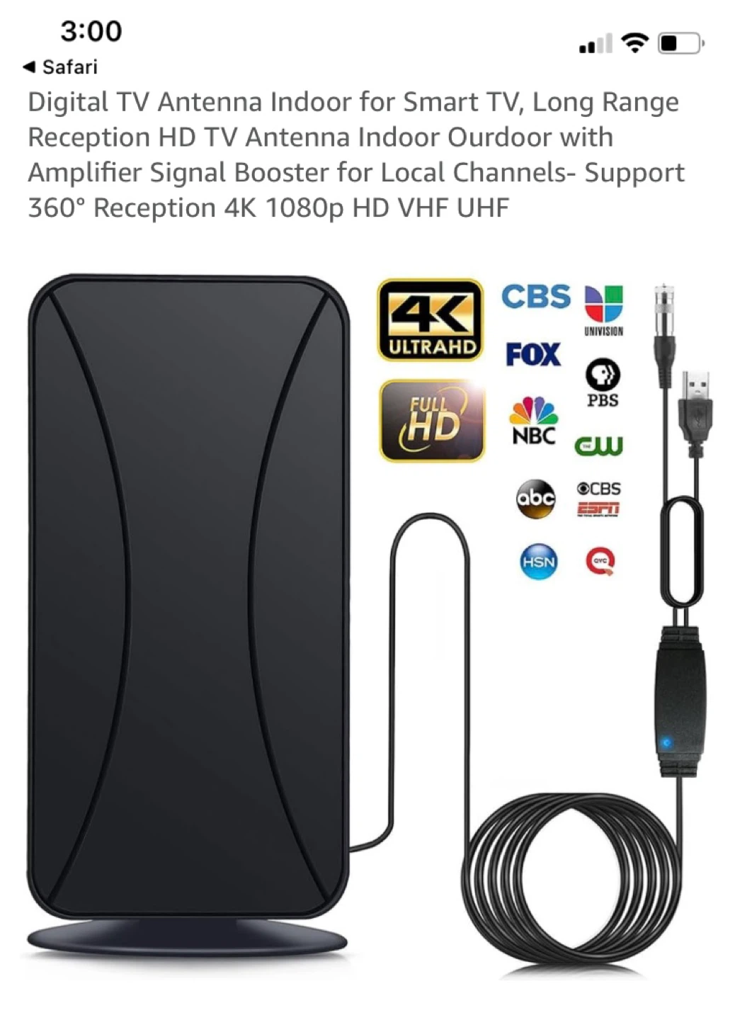 Digital TV Antenna with Amplifier for Smart TV - Indoor/Outdoor