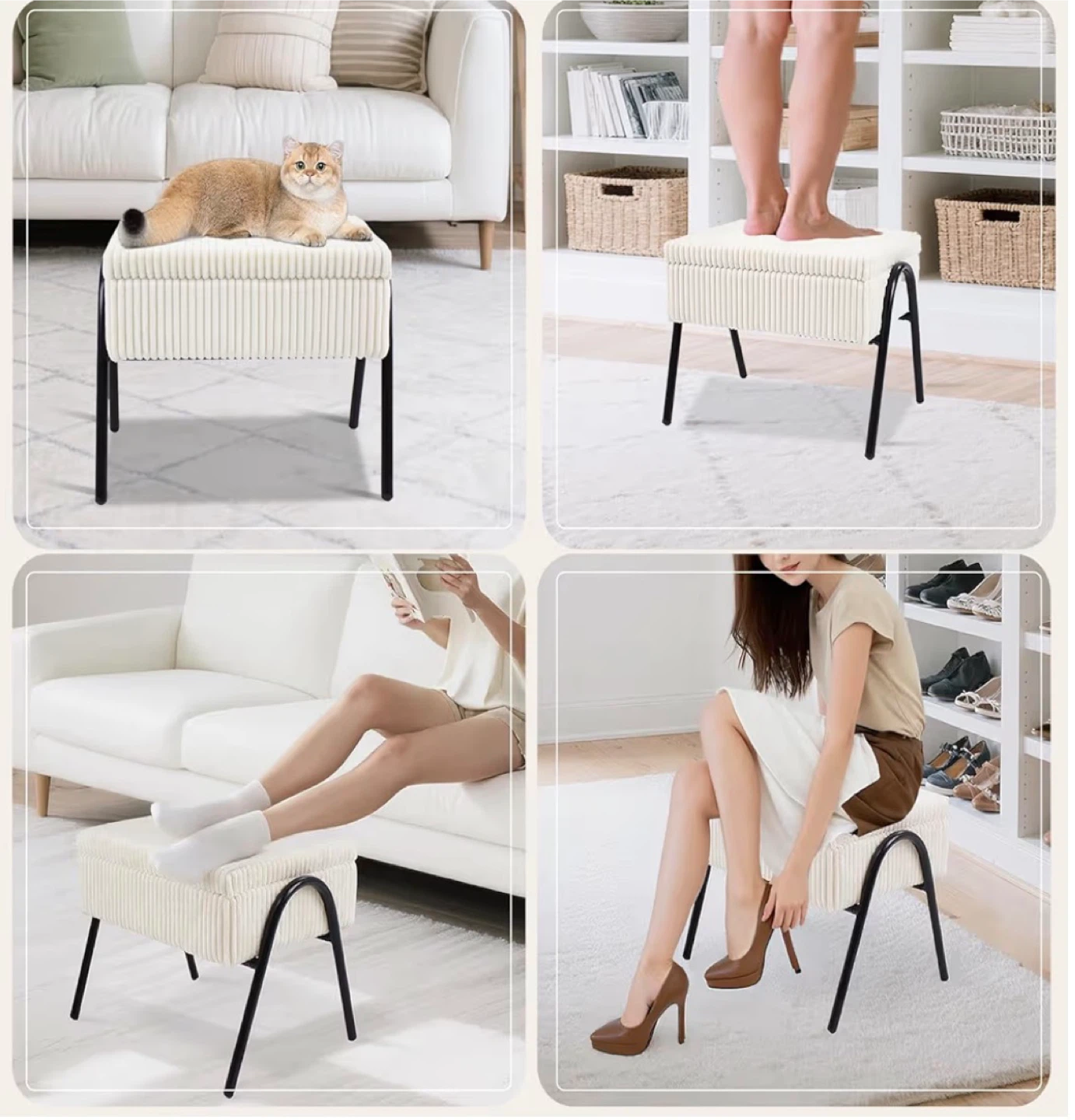 2 black Storage Ottoman Footrest with Tray Top - photo 5