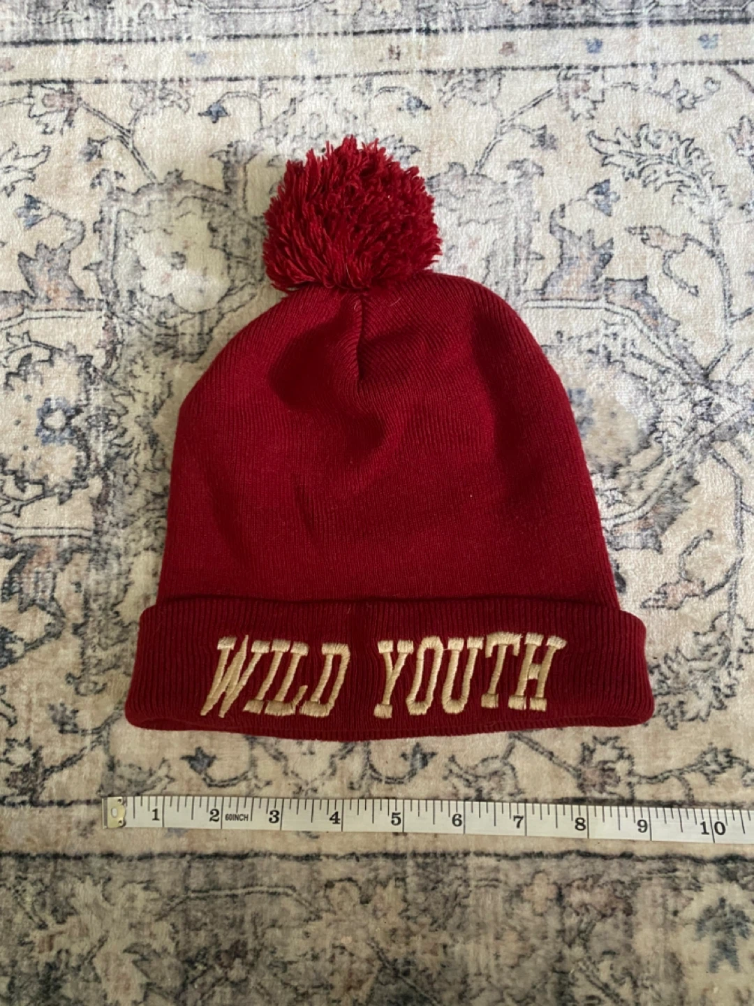 Red "WILD YOUTH" Pom Beanie