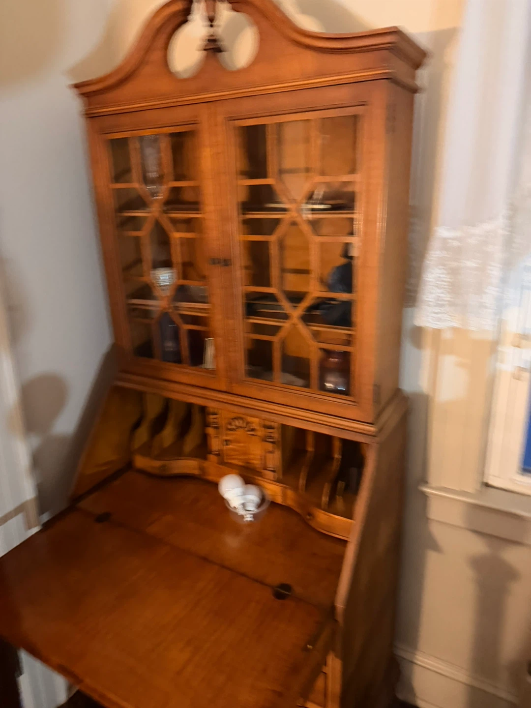Antique Wooden Secretary Desk with Hutch