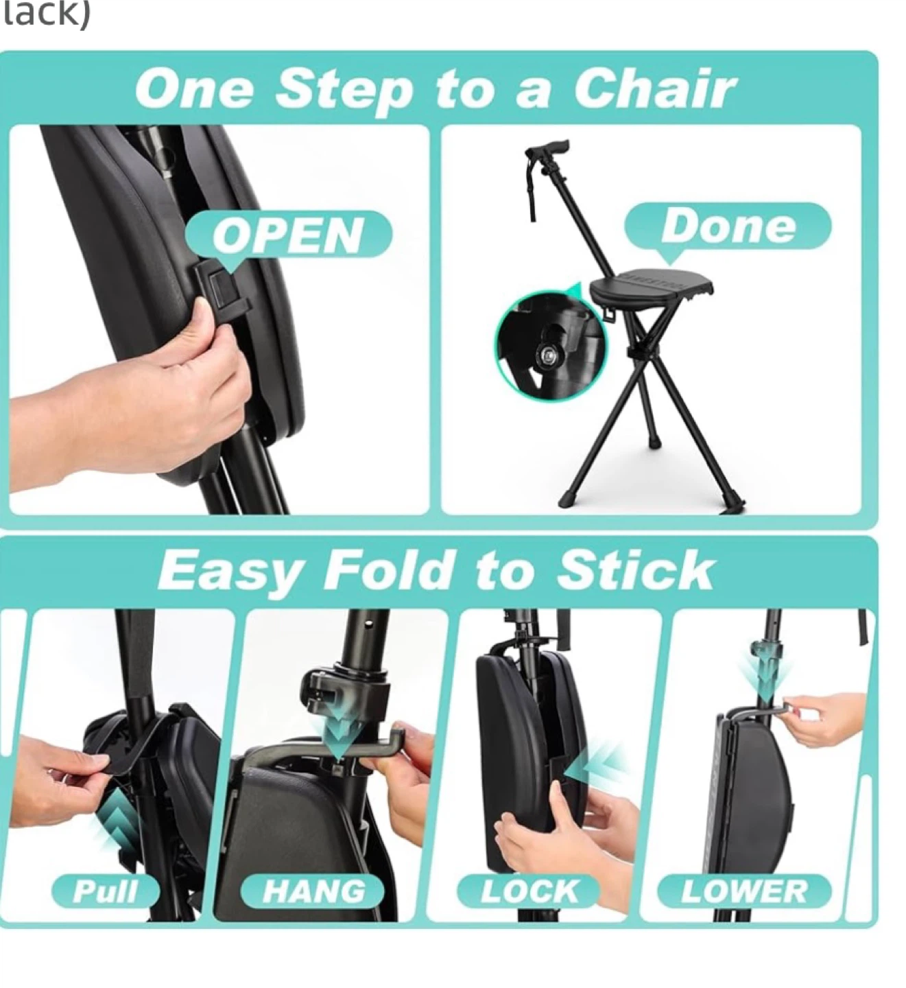 TURNRISE Portable Folding Walking Cane with Seat - photo 4