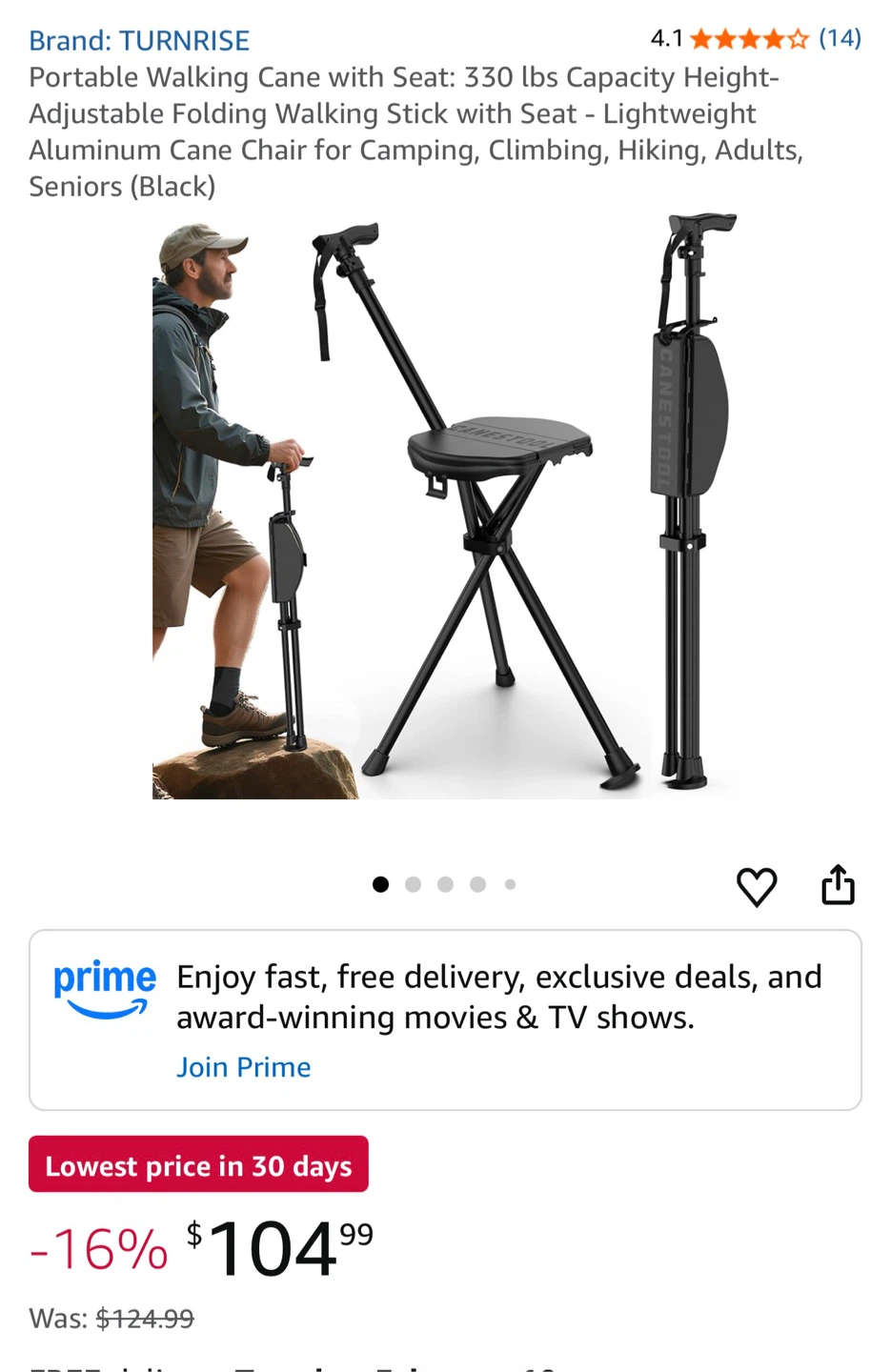 TURNRISE Portable Folding Walking Cane with Seat