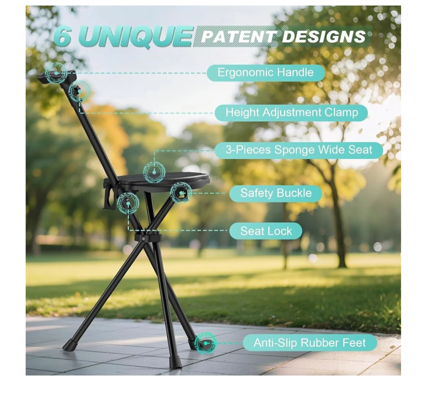 TURNRISE Portable Folding Walking Cane with Seat - photo 2