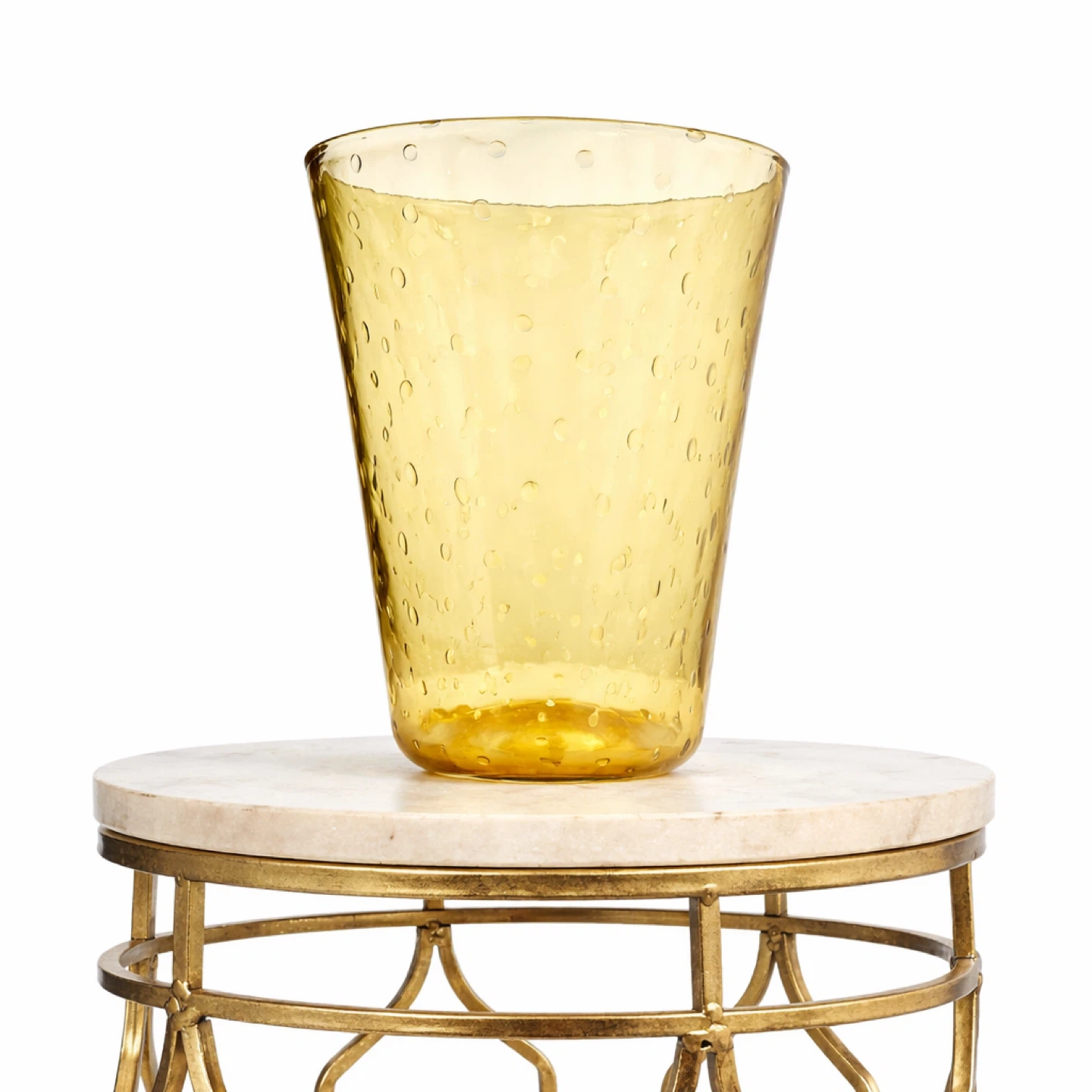Large Golden Yellow Bullicante Art Glass Vase, Hand-Blown - photo 2