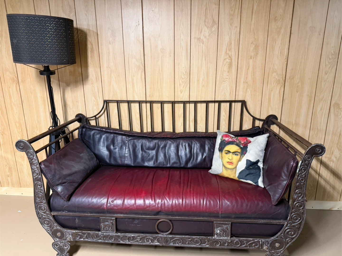Vintage Metal Frame Daybed with Red & Black Leather Cushions - photo 5