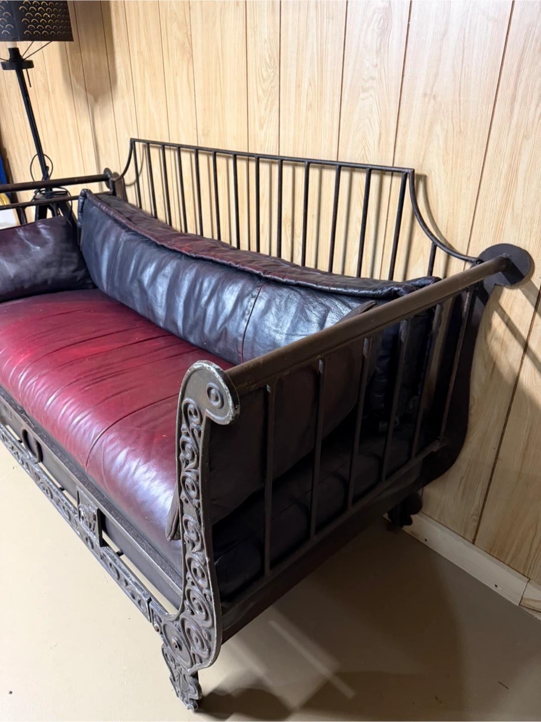 Vintage Metal Frame Daybed with Red & Black Leather Cushions - photo 2