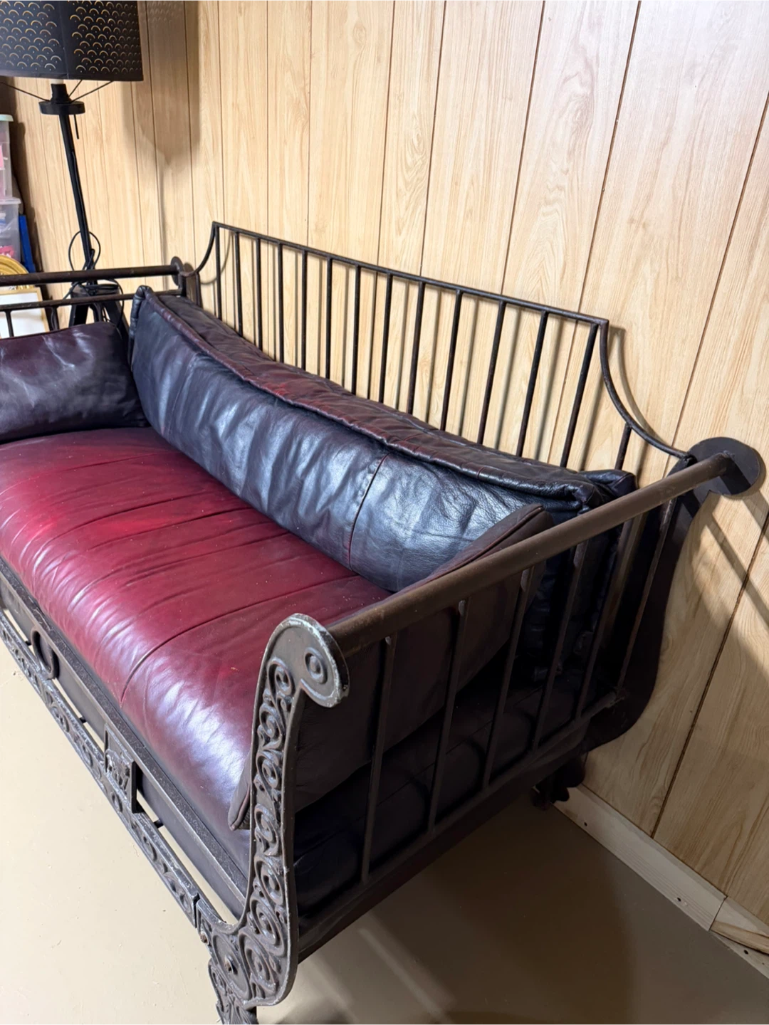 Vintage Metal Frame Daybed with Red & Black Leather Cushions - photo 4