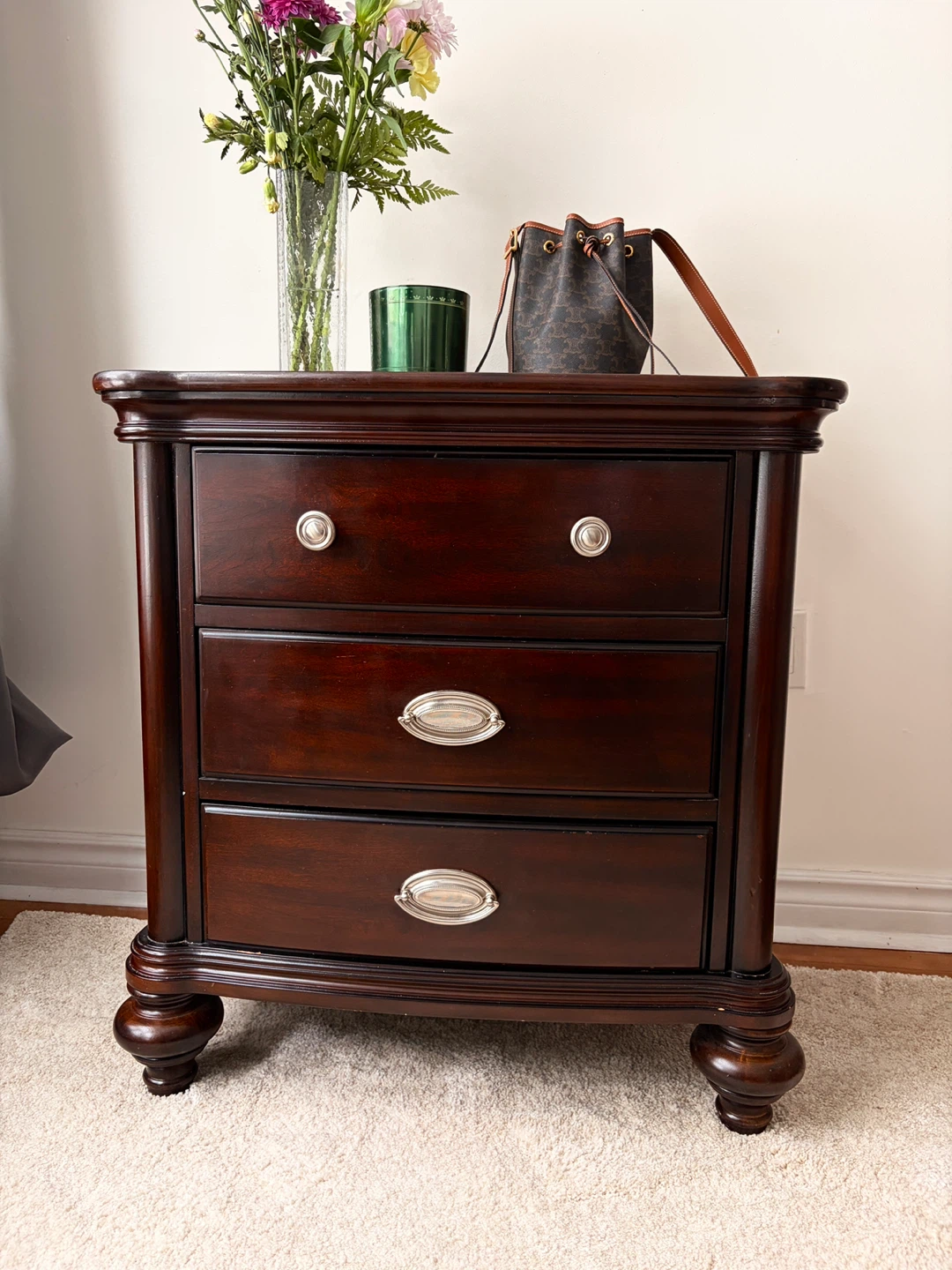 Dark Brown Wooden Nightstand with 3 Drawers - photo 4