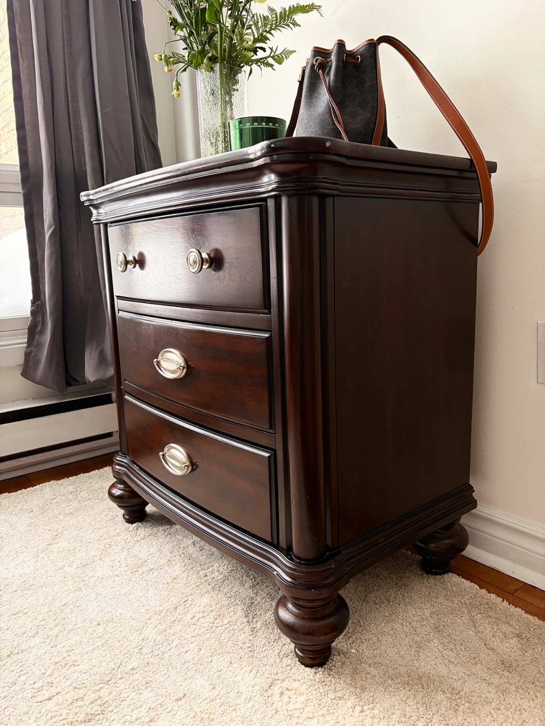 Dark Brown Wooden Nightstand with 3 Drawers - photo 3