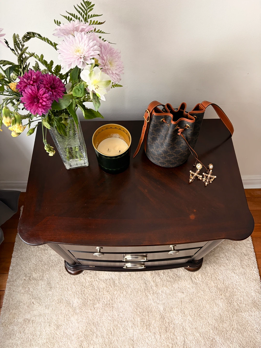 Dark Brown Wooden Nightstand with 3 Drawers - photo 5