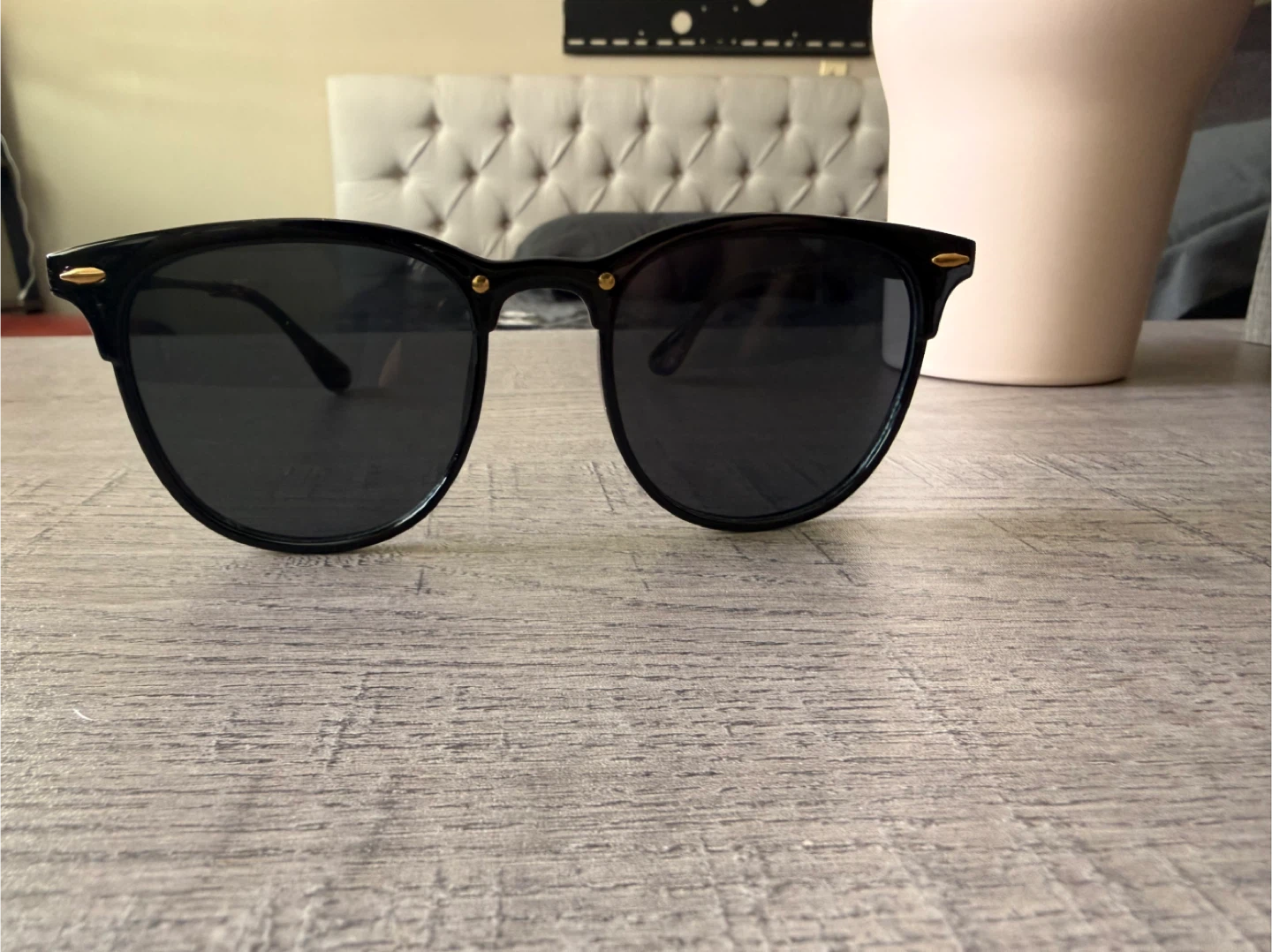 Black Wayfarer Style Sunglasses with Gold Accents - photo 3