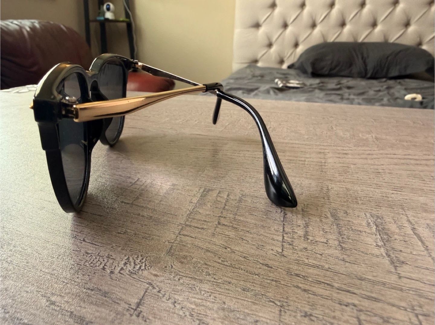 Black Wayfarer Style Sunglasses with Gold Accents - photo 5