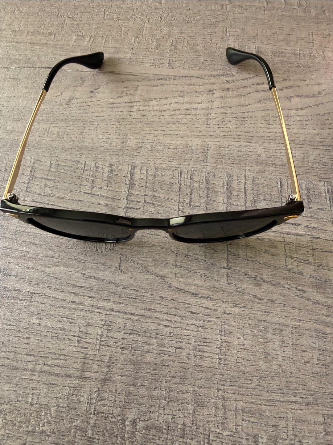 Black Wayfarer Style Sunglasses with Gold Accents - photo 4