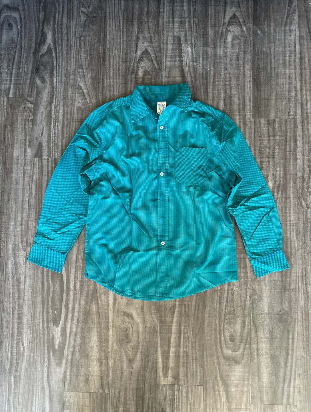 Folded Glory Teal Plaid Long Sleeve Button-Up Shirt