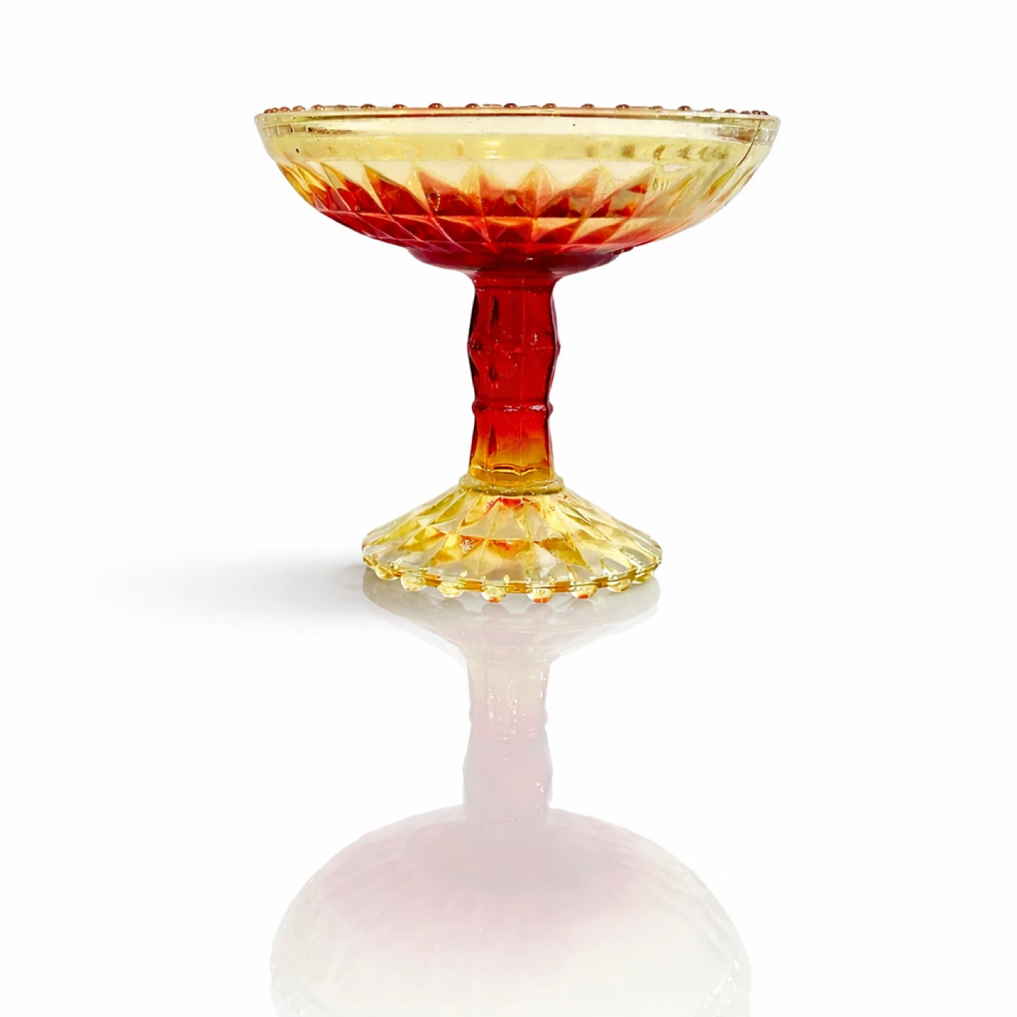 Ruby to Amber Pressed Glass Pedestal Bowl with Beaded Rim