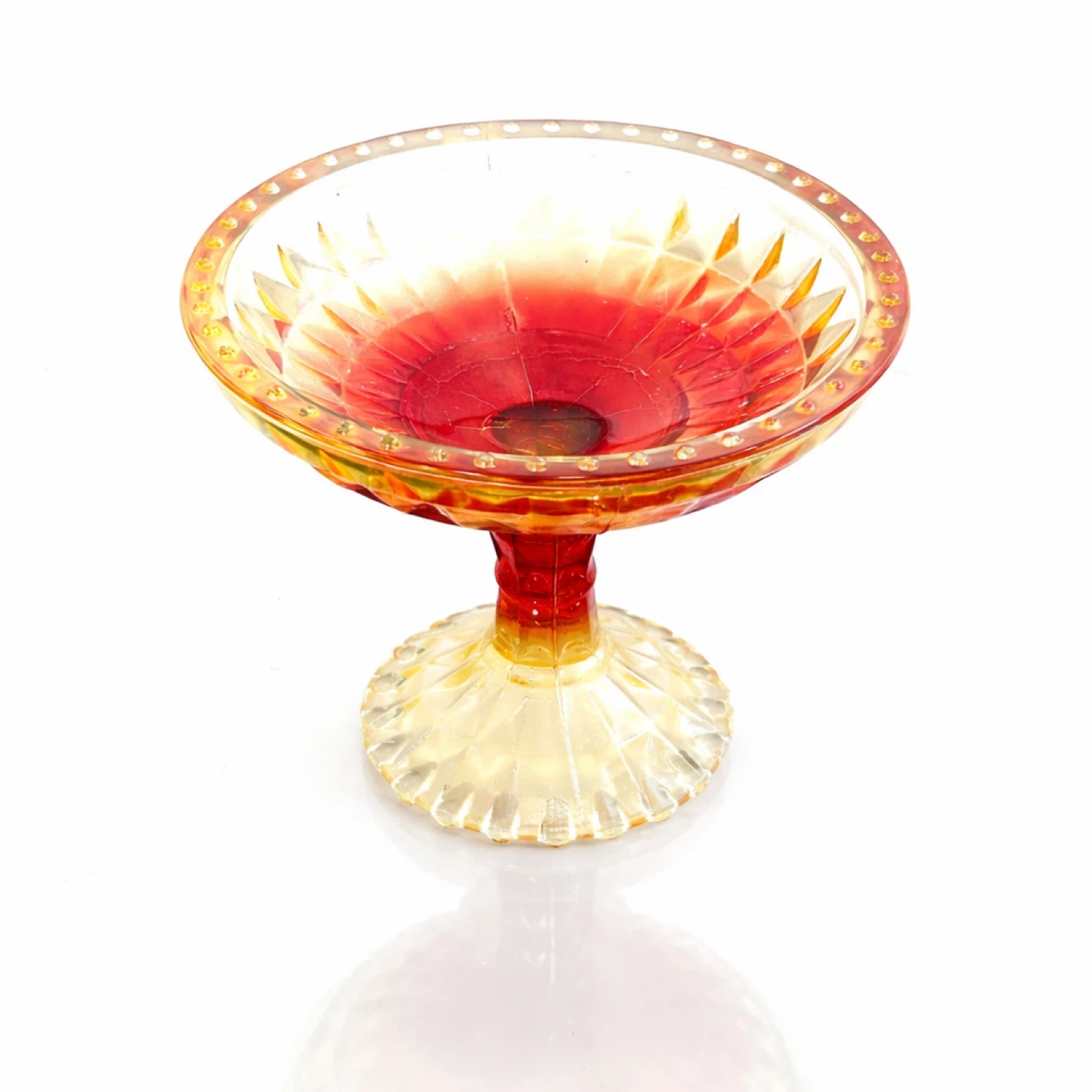 Ruby to Amber Pressed Glass Pedestal Bowl with Beaded Rim - photo 2