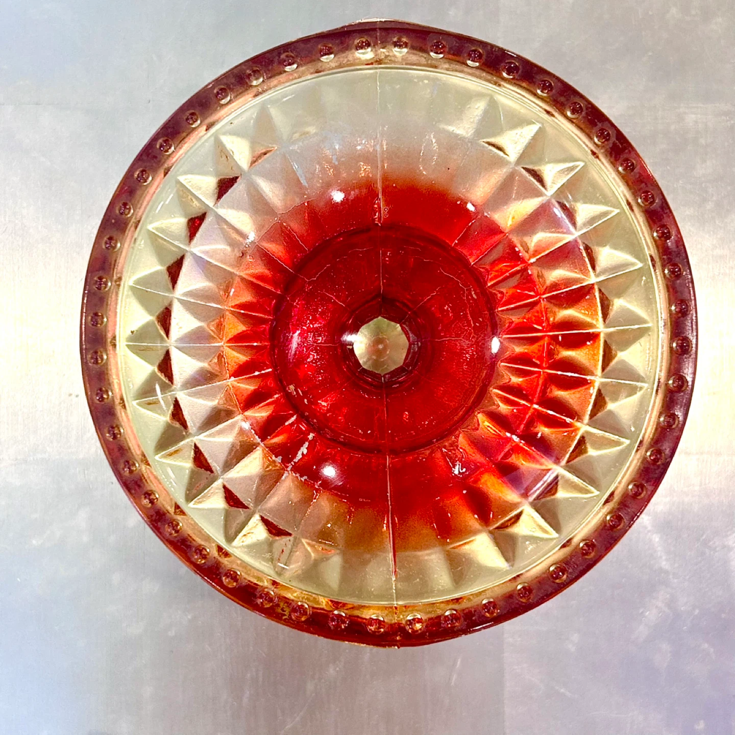 Ruby to Amber Pressed Glass Pedestal Bowl with Beaded Rim - photo 4