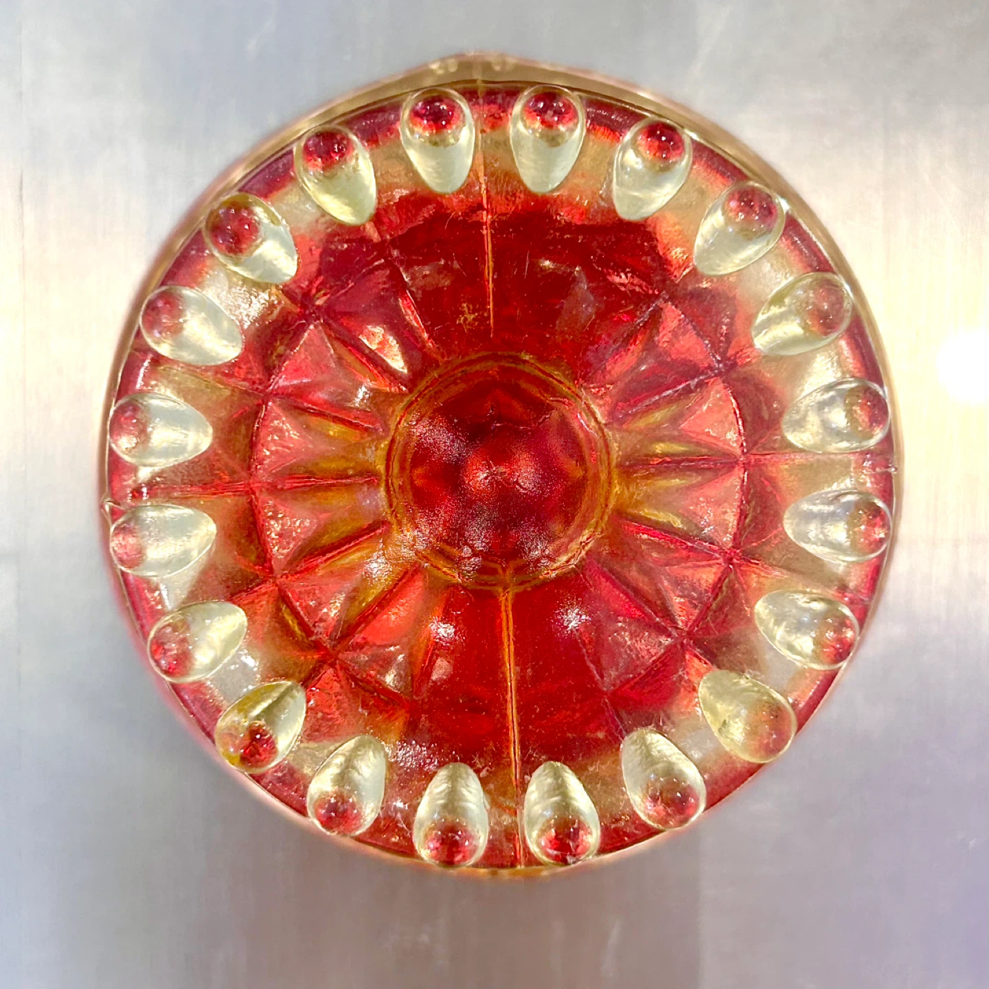 Ruby to Amber Pressed Glass Pedestal Bowl with Beaded Rim - photo 5