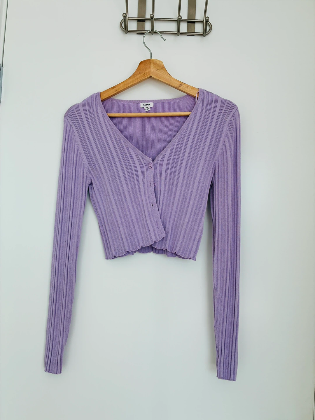 Garage Lavender Ribbed Cropped Cardigan Sweater - Size XS