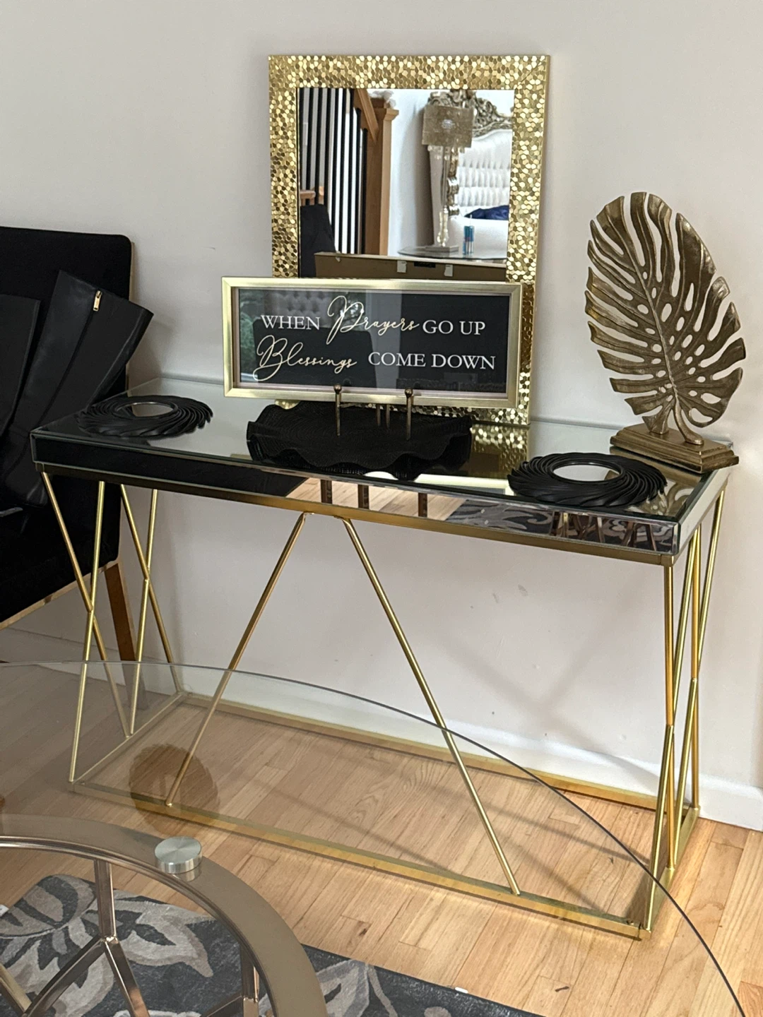 Mirrored Console Table with Gold Frame - photo 2