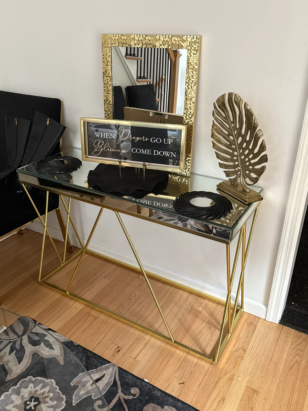 Mirrored Console Table with Gold Frame