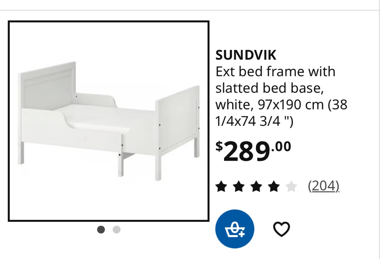 IKEA SUNDVIK Extendable Bed Frame with Slatted Base - White