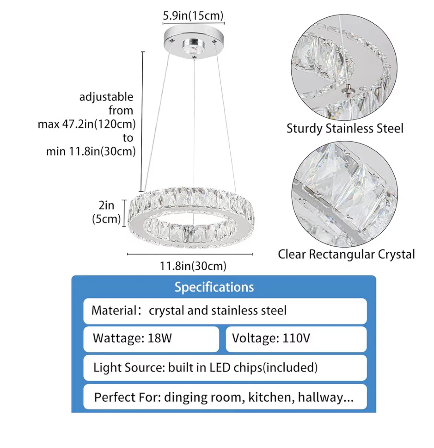 11.8 Inch Crystal LED Pendant Light - photo 4