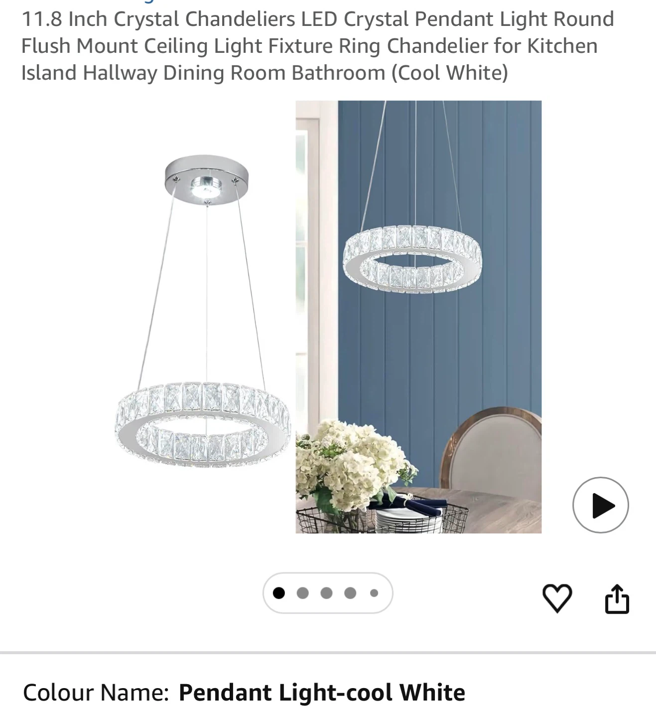 11.8 Inch Crystal LED Pendant Light