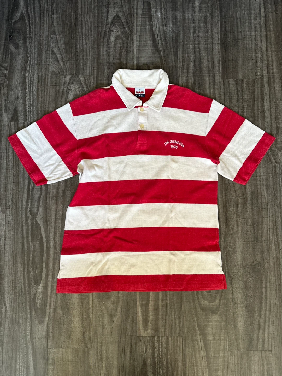 JAG JEANS USA "1976" Red & White Striped Polo Shirt