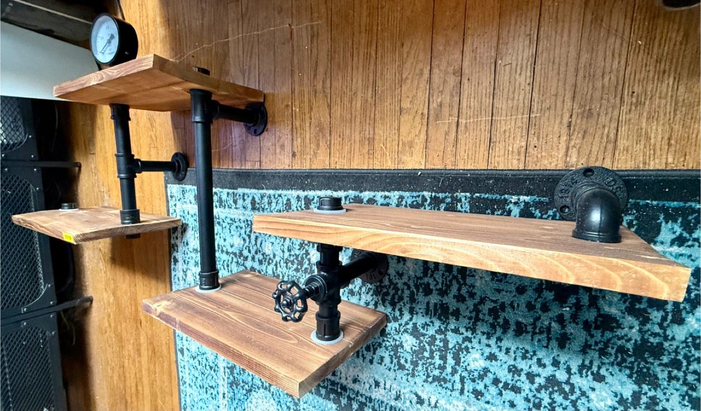 Industrial Pipe Shelves with Gauge