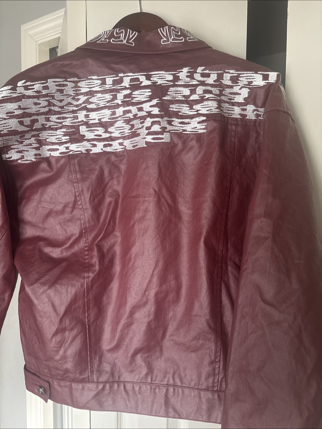 GR8NWEST Burgundy Faux Leather Jacket with Embroidered Details - photo 2