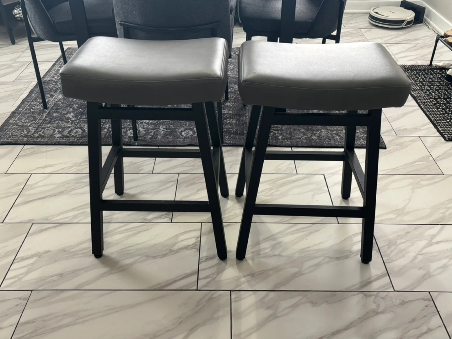 Set of 2 Grey Faux Leather Bar Stools