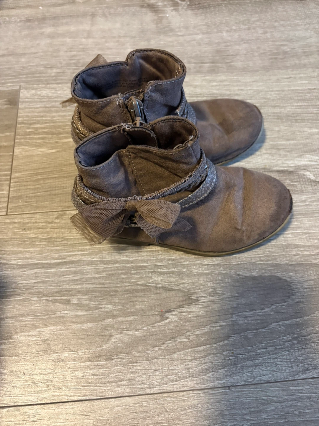 Brown Faux Suede Ankle Boots with Bow