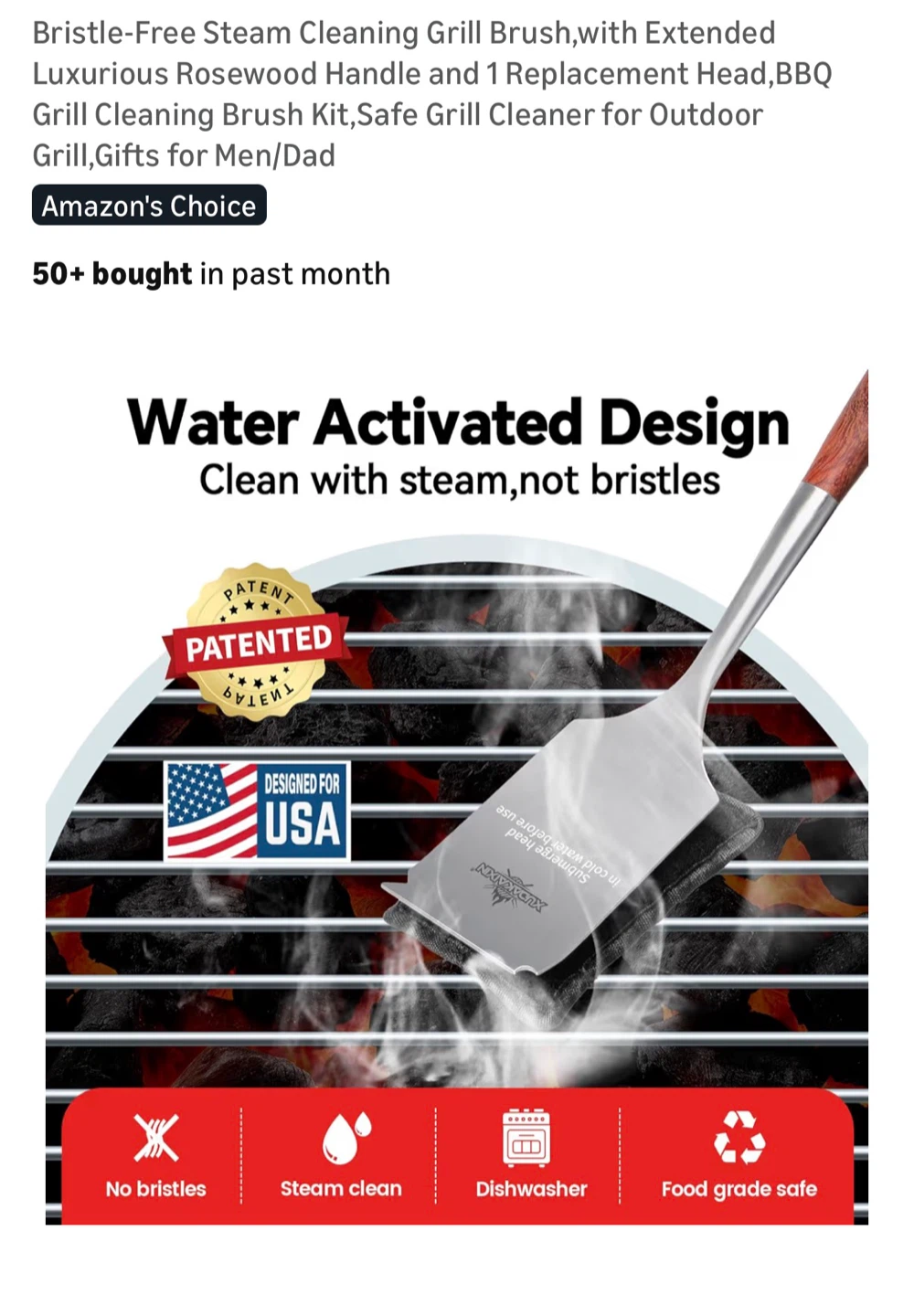 Brand New Grill Brush with Steam Cleaning & Rosewood Handle - photo 2
