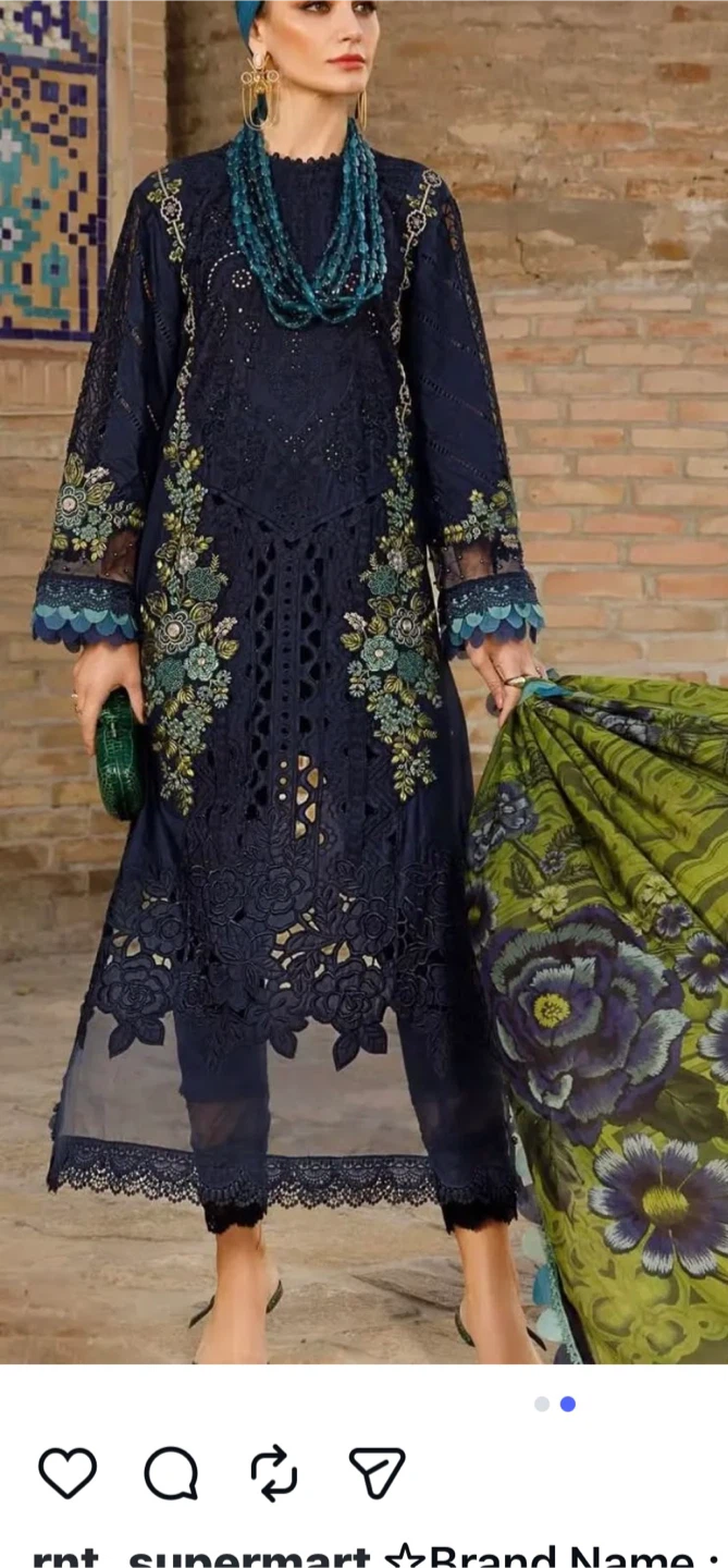 Maria B. Navy Embroidered Lawn Suit with Dupatta
