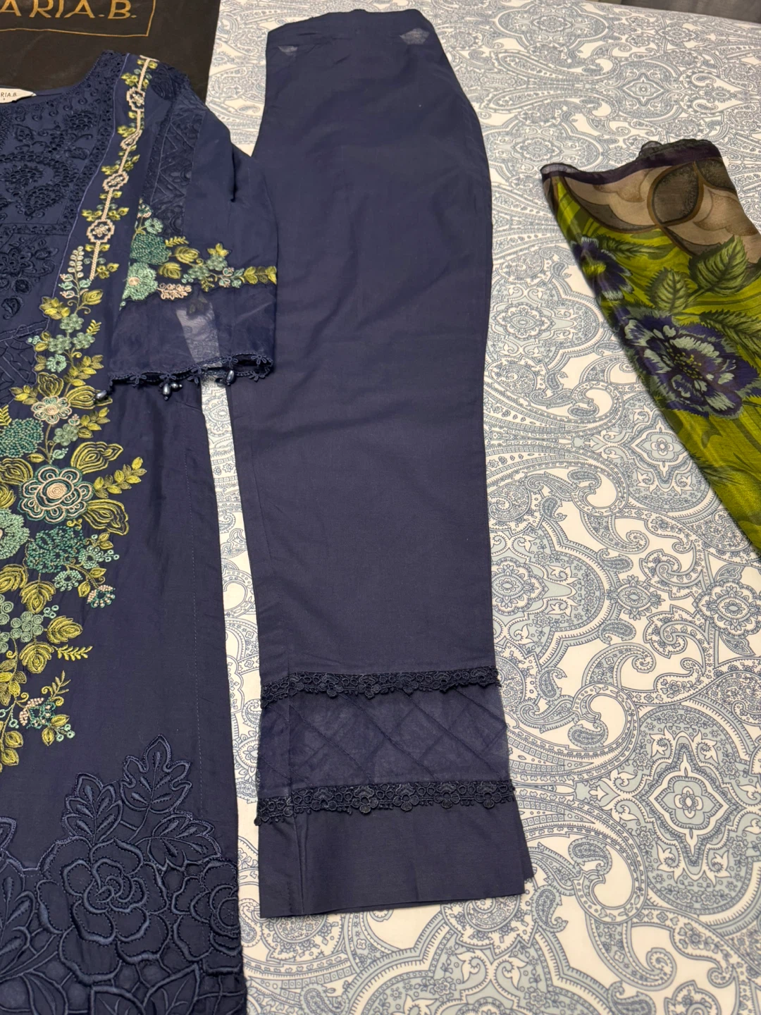 Maria B. Navy Embroidered Lawn Suit with Dupatta - photo 3