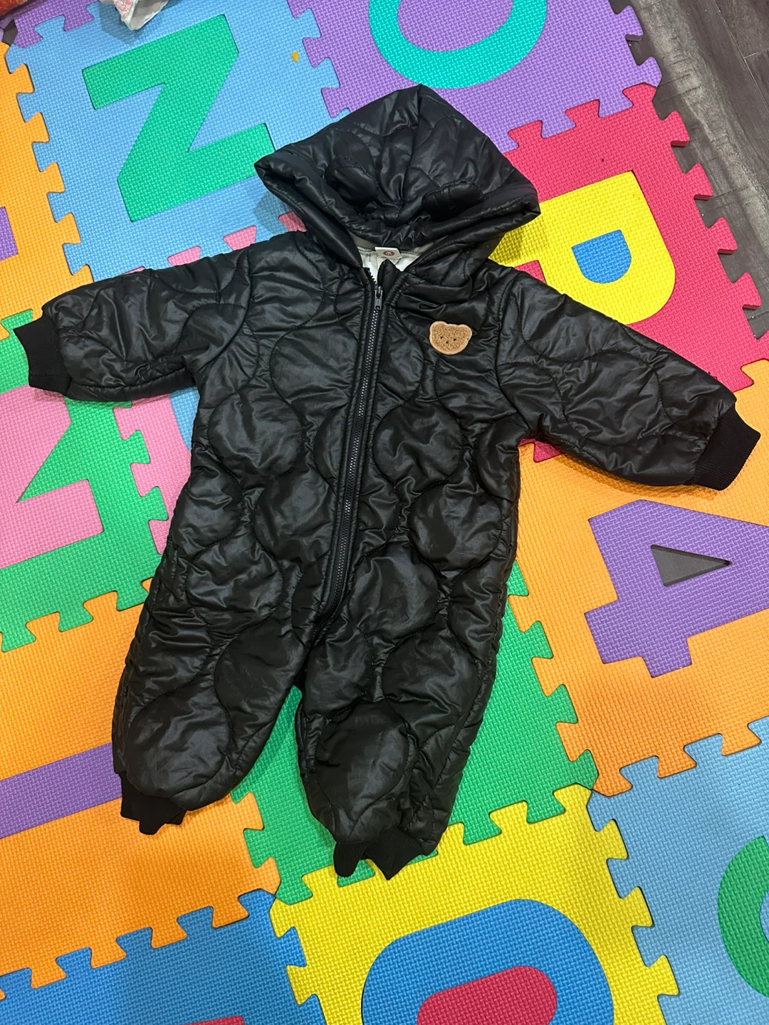 Black Snowsuit with Teddy Bear Patch - photo 2
