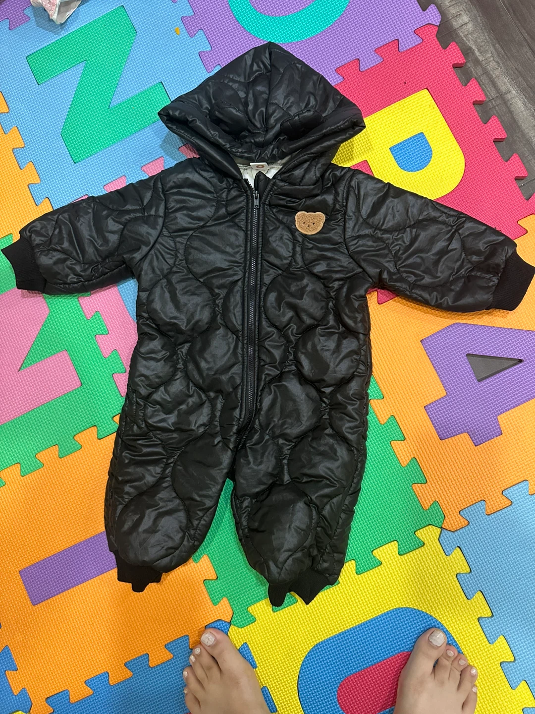 Black Snowsuit with Teddy Bear Patch