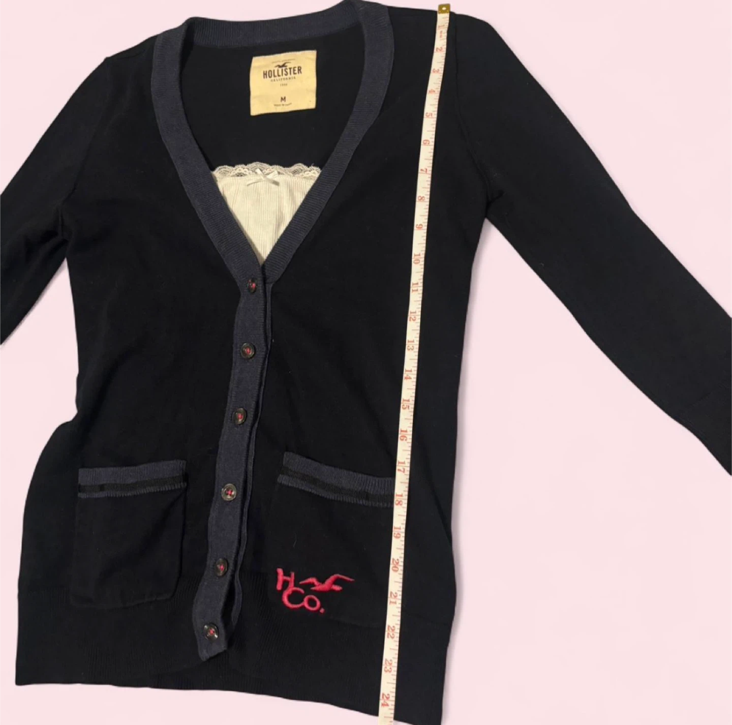 Hollister Black Cardigan with pink  Logo - Size M - photo 5
