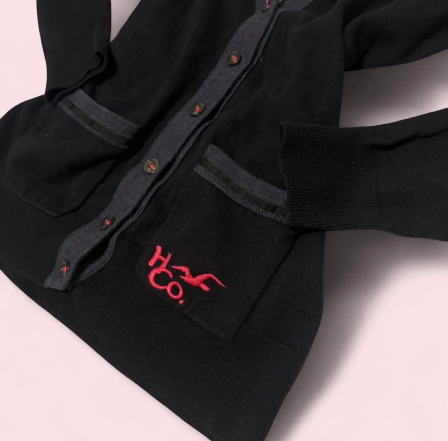Hollister Black Cardigan with pink  Logo - Size M - photo 3