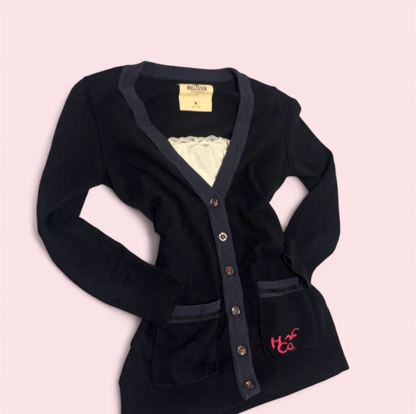 Hollister Black Cardigan with pink  Logo - Size M - photo 2