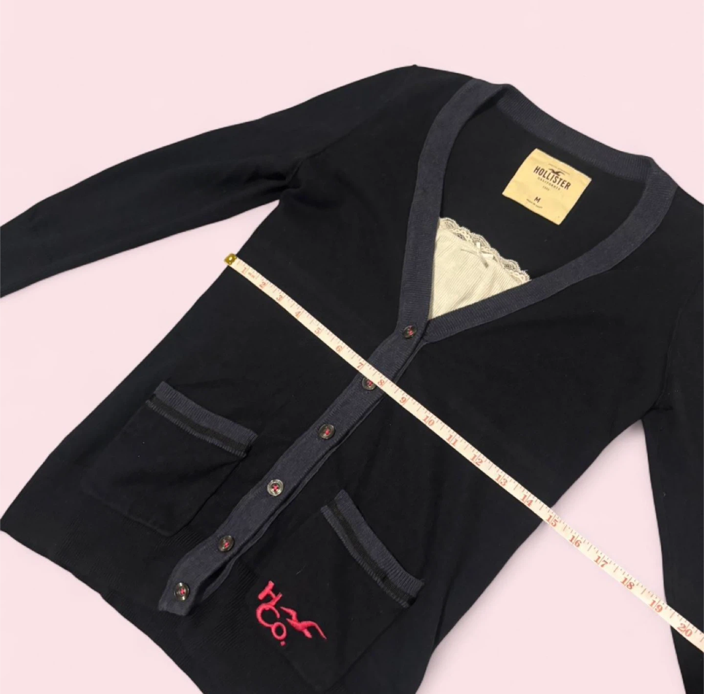 Hollister Black Cardigan with pink  Logo - Size M - photo 4