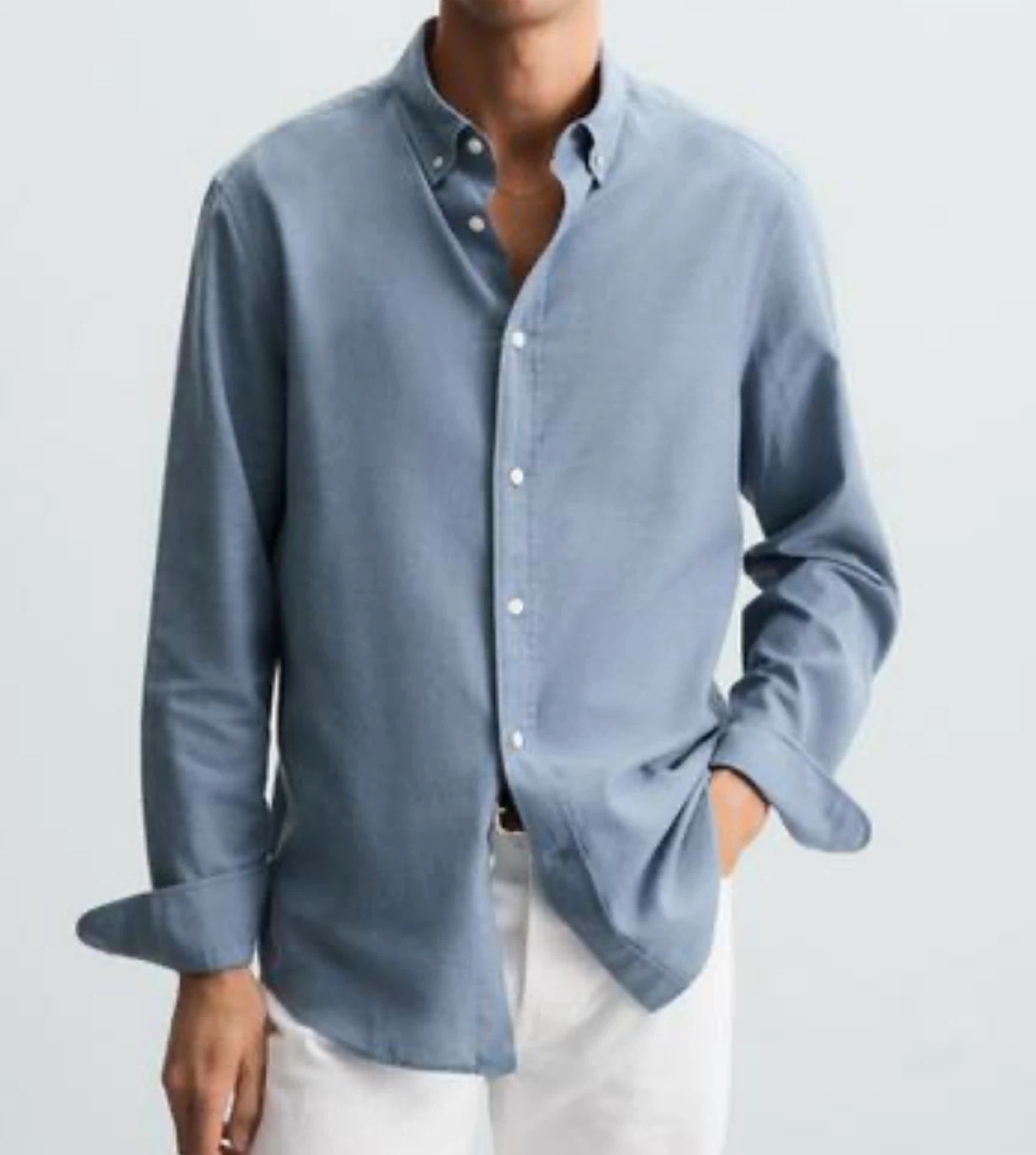ZARA Men's Blue Button-Down Shirt - Size L