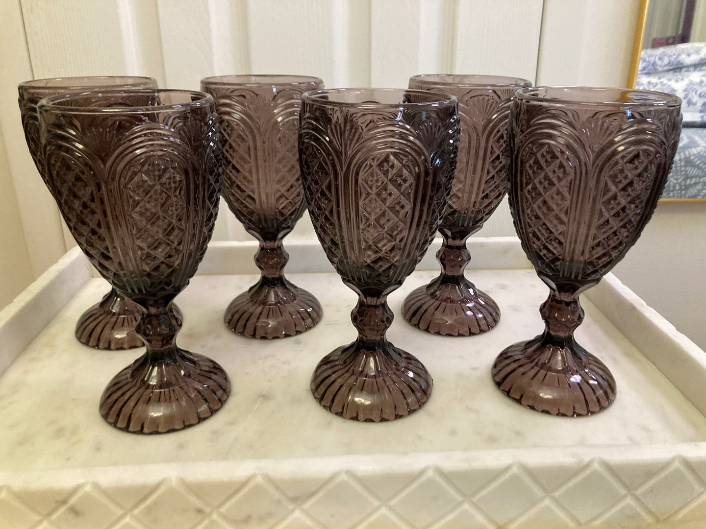 Set of 6 Vintage Cut Glass Goblets